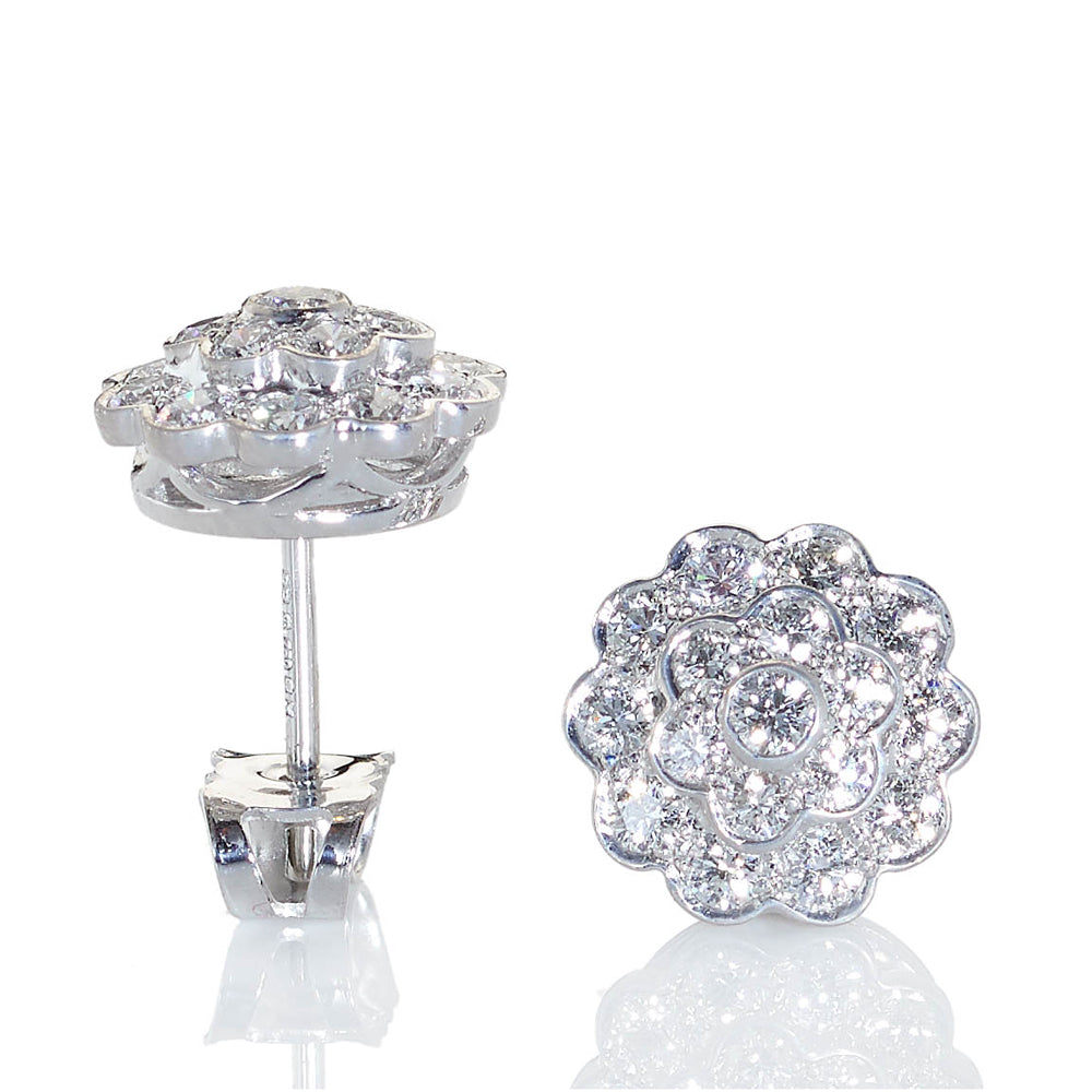 Diamond Double Cluster Stud Earrings, 0.64ct