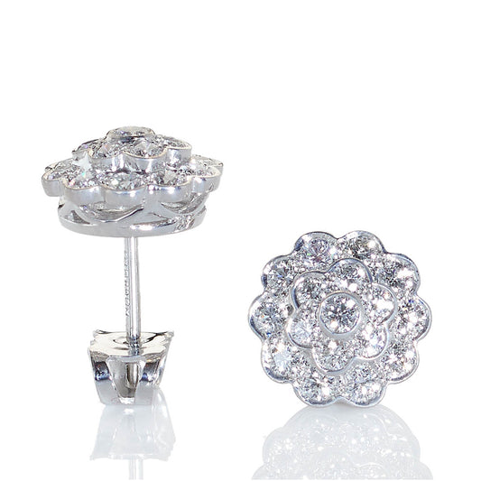 Diamond Double Cluster Stud Earrings, 0.64ct