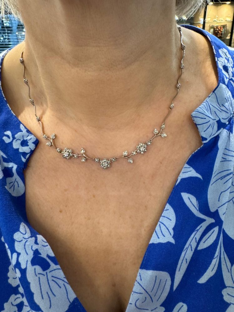 Diamond Set Floral Necklace, 1 carat total