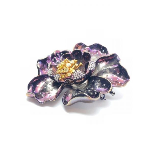 Diamond Gold Titanium Flower Brooch