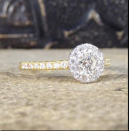 Diamond Halo Engagement Ring with Diamond Shoulders, 0.49ct