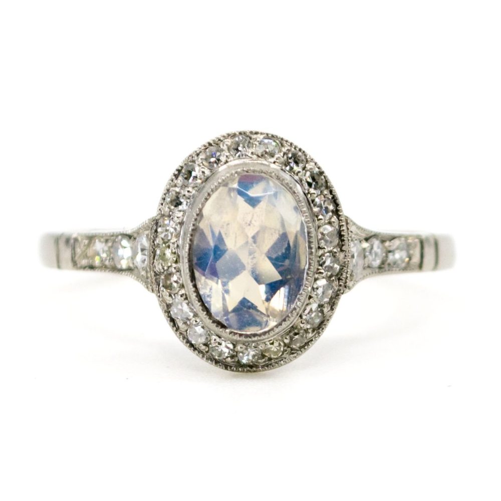 Diamond and Moonstone Platinum Cluster Ring