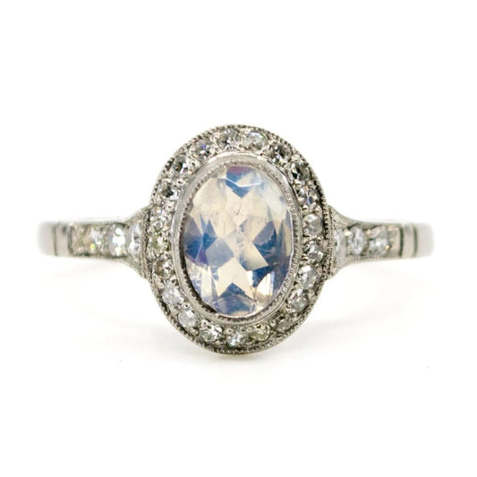 Diamond and Moonstone Platinum Cluster Ring