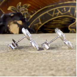 Diamond Pear and Oval Double Cluster Stud Earrings