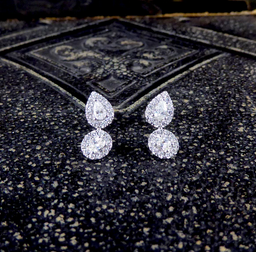 Diamond Pear and Oval Double Cluster Stud Earrings