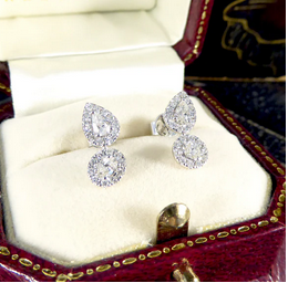 Diamond Pear and Oval Double Cluster Stud Earrings