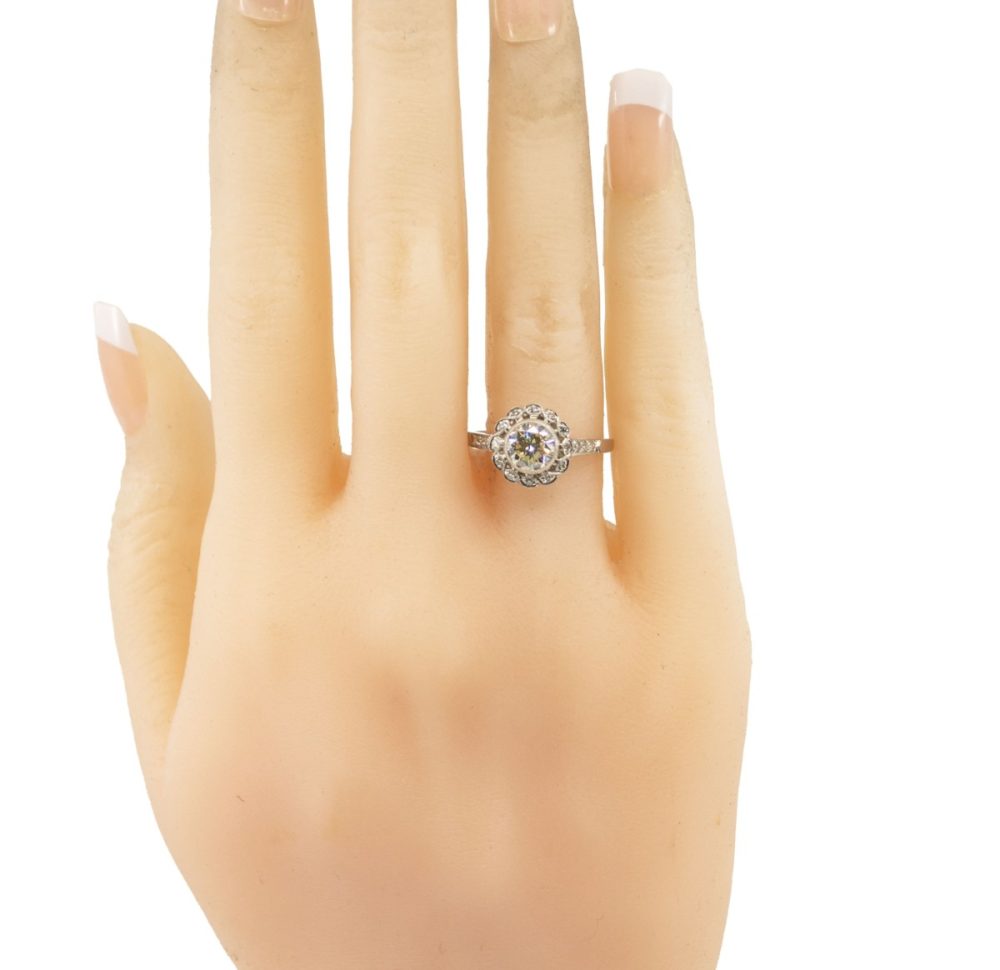Diamond Platinum Cluster Ring on hand