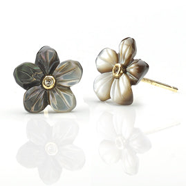 Diamond Set Black Mother of Pearl Flower Earrings