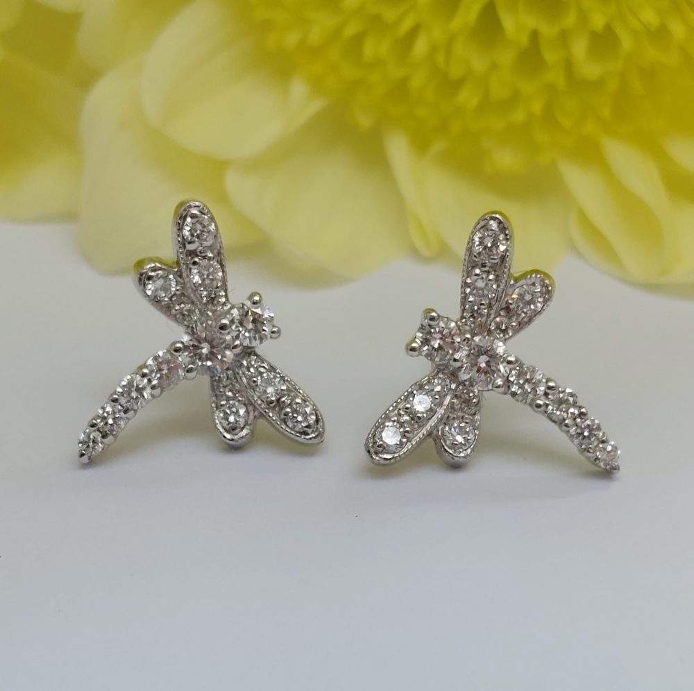 Diamond Set Dragonfly Earrings