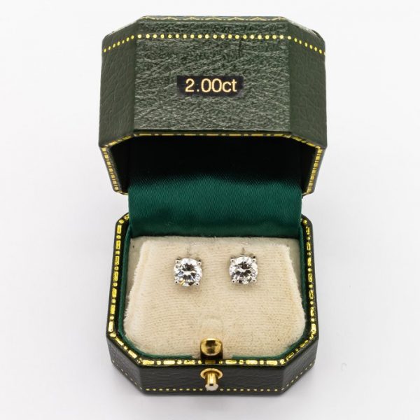 Diamond Single Stone Stud Earrings Platinum, 2.00 Carats