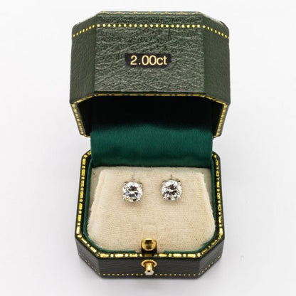 Diamond Single Stone Stud Earrings Platinum, 2.00 Carats