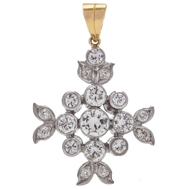 Diamond Floral Snowflake Cluster Pendant, 1.59 carats