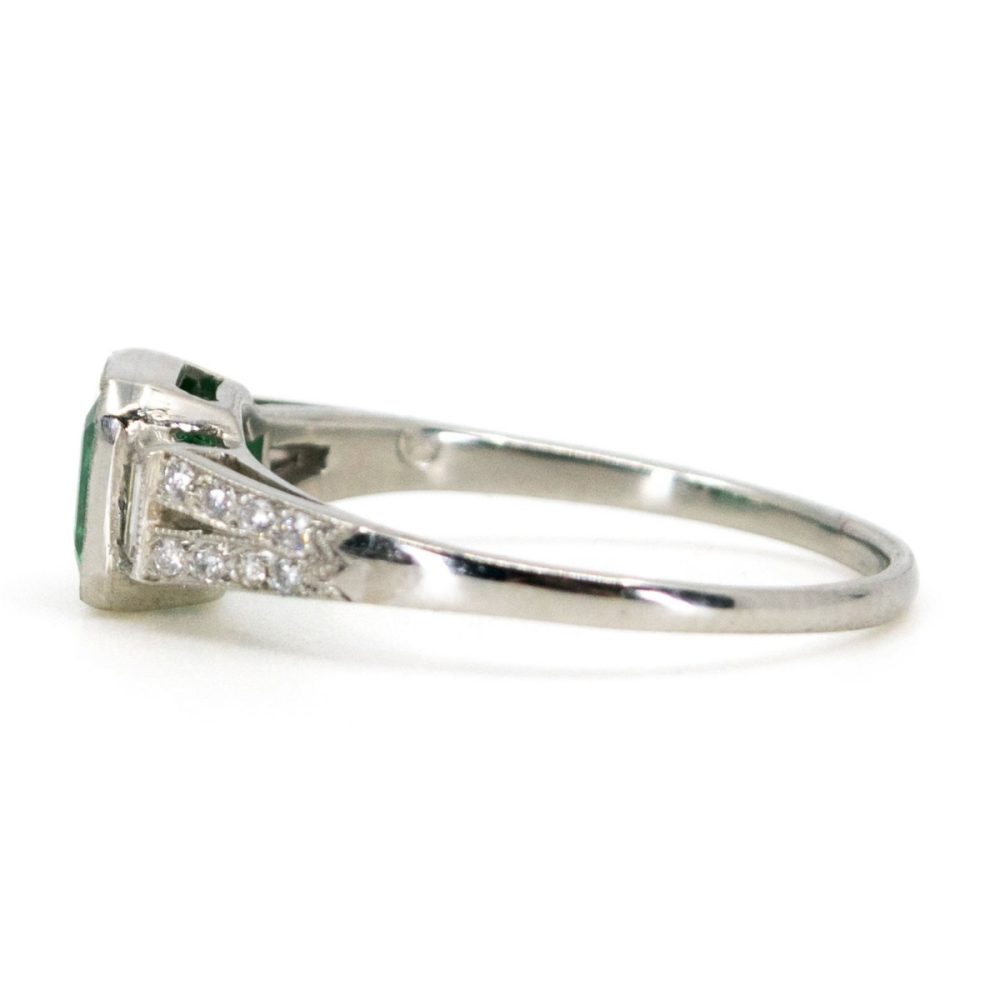 Art Deco Style Diamond and Emerald Platinum Ring