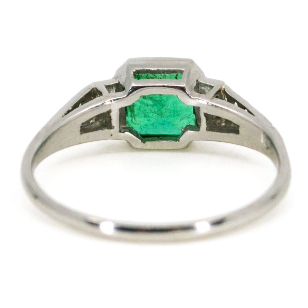 Art Deco Style Diamond and Emerald Platinum Ring