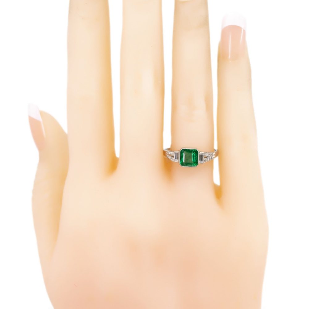 Art Deco Style Diamond and Emerald Platinum Ring