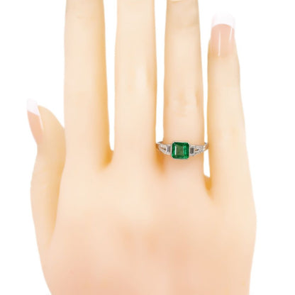 Art Deco Style Diamond and Emerald Platinum Ring