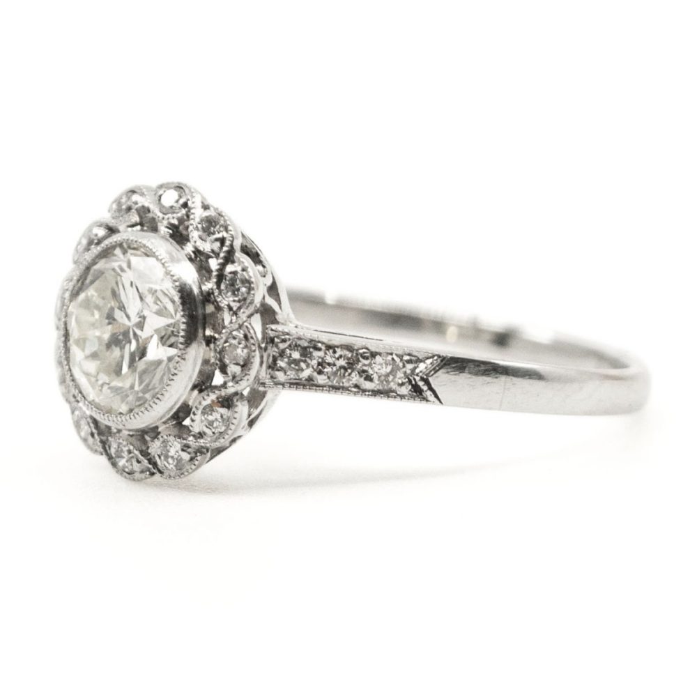 Old Cut Diamond Cluster Platinum Ring
