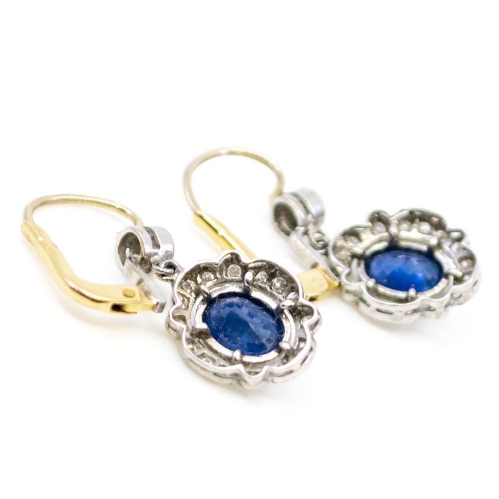 Diamond and Sapphire Cluster Drop Earrings