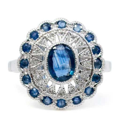 Diamond and Sapphire Cluster Gold Ring