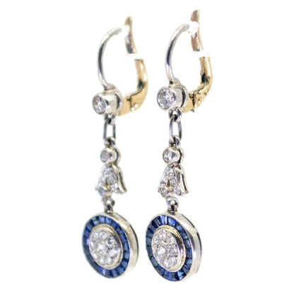 Diamond and Sapphire Platinum Drop Earrings