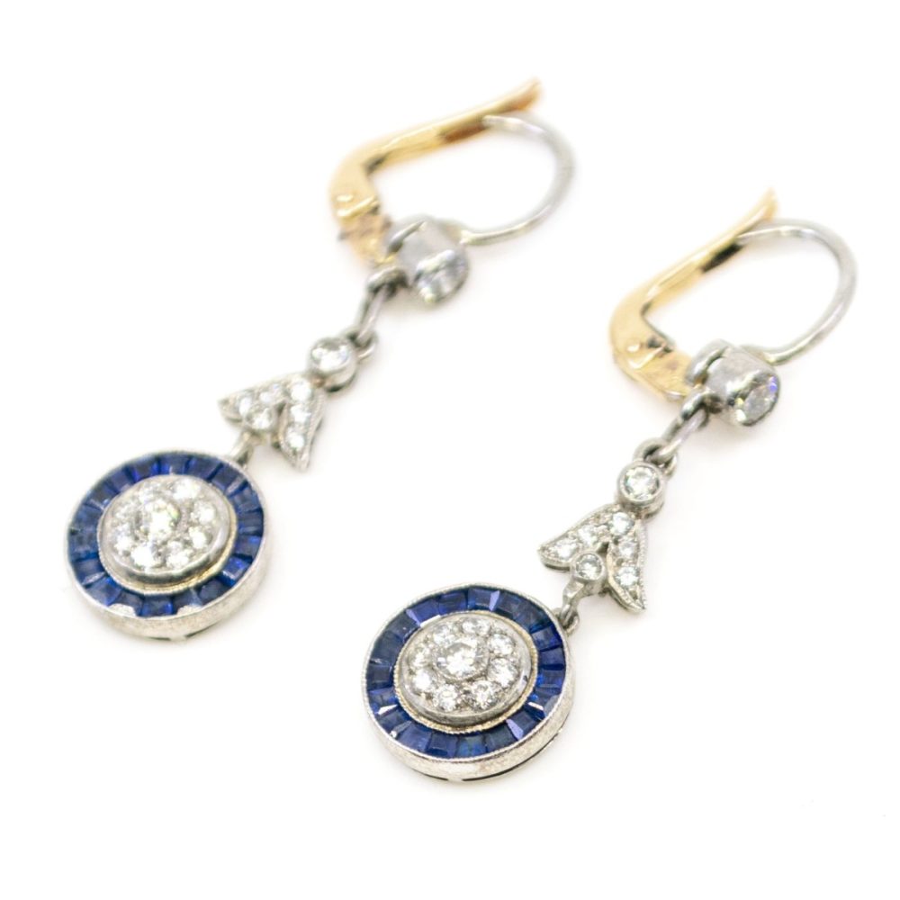 Diamond and Sapphire Platinum Drop Earrings