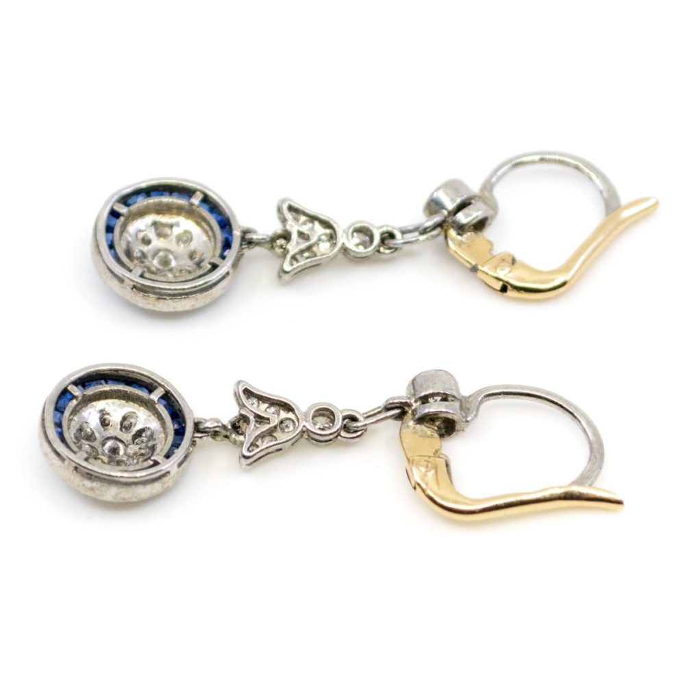 Diamond and Sapphire Platinum Drop Earrings