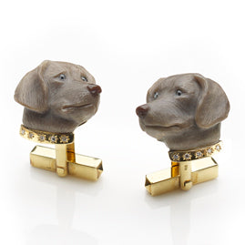 Dog With Diamond Set Gold Collar Cufflinks