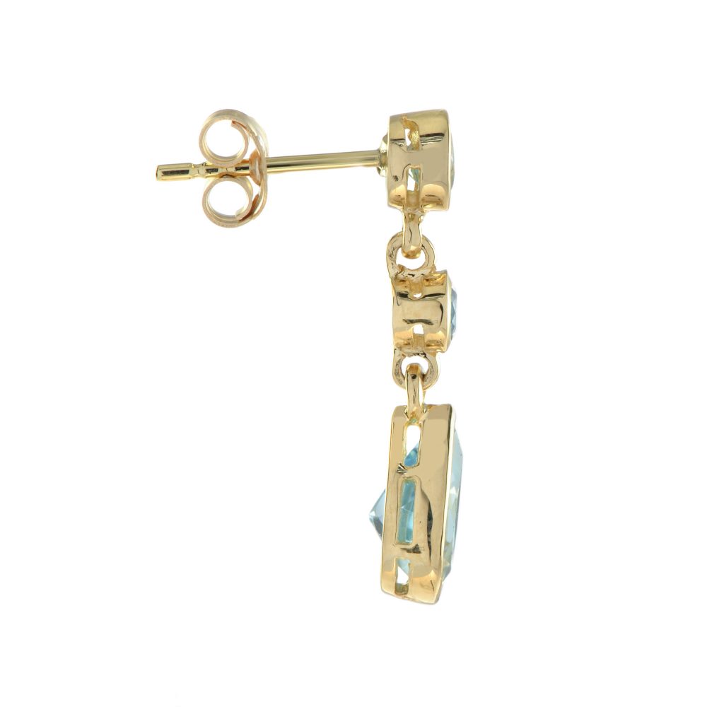 2.7ct Blue Topaz Pear Shaped Drop Earrings in 14ct Yellow Gold