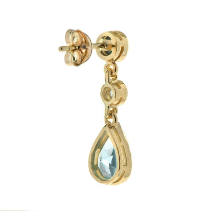 2.7ct Blue Topaz Pear Shaped Drop Earrings in 14ct Yellow Gold