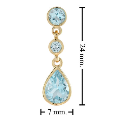 2.7ct Blue Topaz Pear Shaped Drop Earrings in 14ct Yellow Gold
