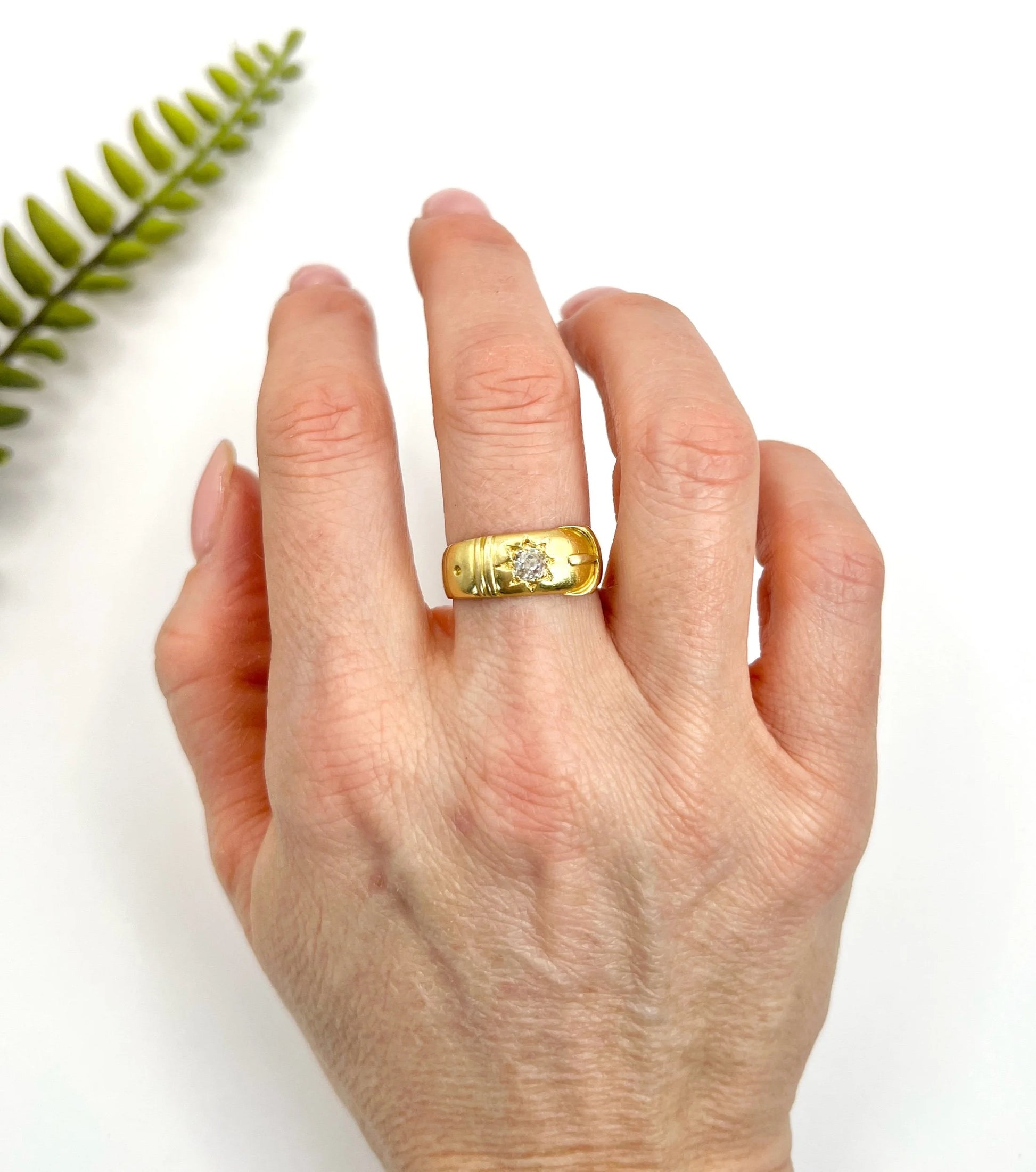 Antique 18 Carat Yellow Gold Edwardian Star Set Diamond Buckle/Belt Ring