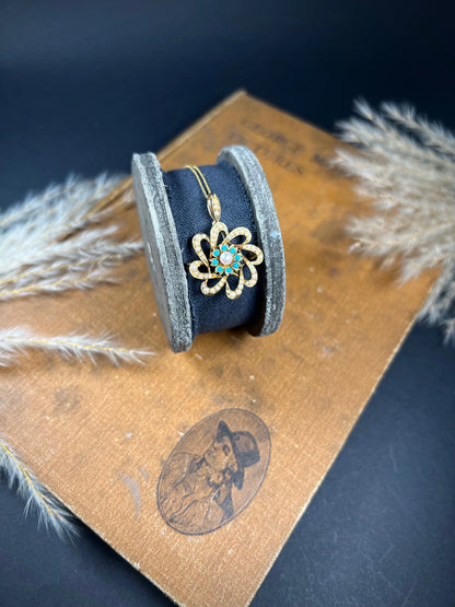 Antique 15ct Gold Edwardian Pearl & Turquoise Flower Pendant