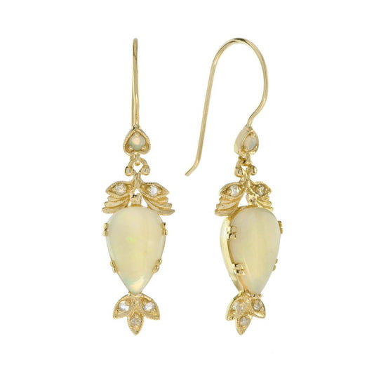 Victorian Style Opal and Diamond Drop Earrings