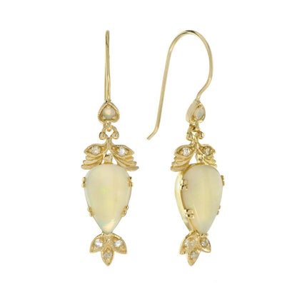 Victorian Style Opal and Diamond Drop Earrings