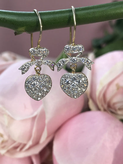 1.20ct Diamond Heart and Bow Drop Earrings in 14ct Gold