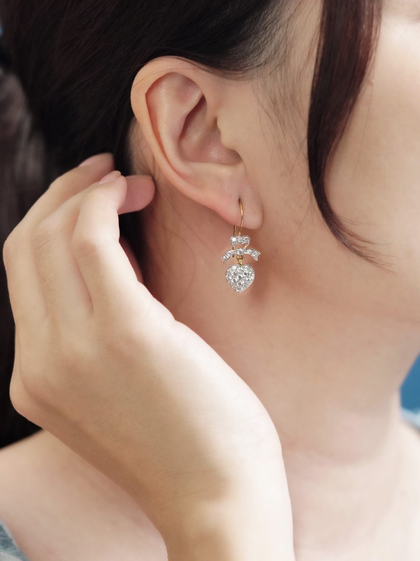 1.20ct Diamond Heart and Bow Drop Earrings in 14ct Gold