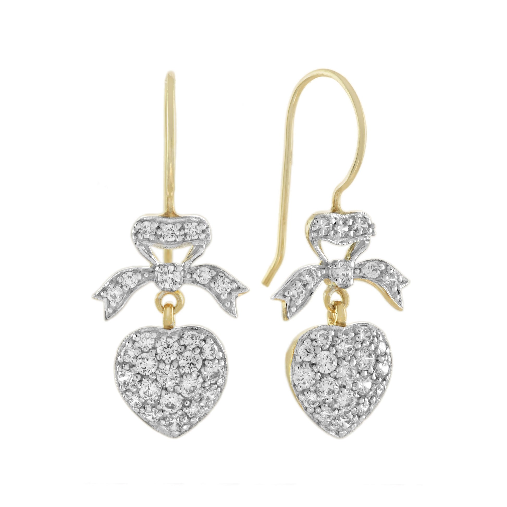 1.20ct Diamond Heart and Bow Drop Earrings in 14ct Gold