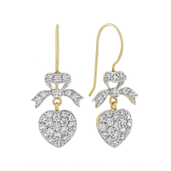1.20ct Diamond Heart and Bow Drop Earrings in 14ct Gold