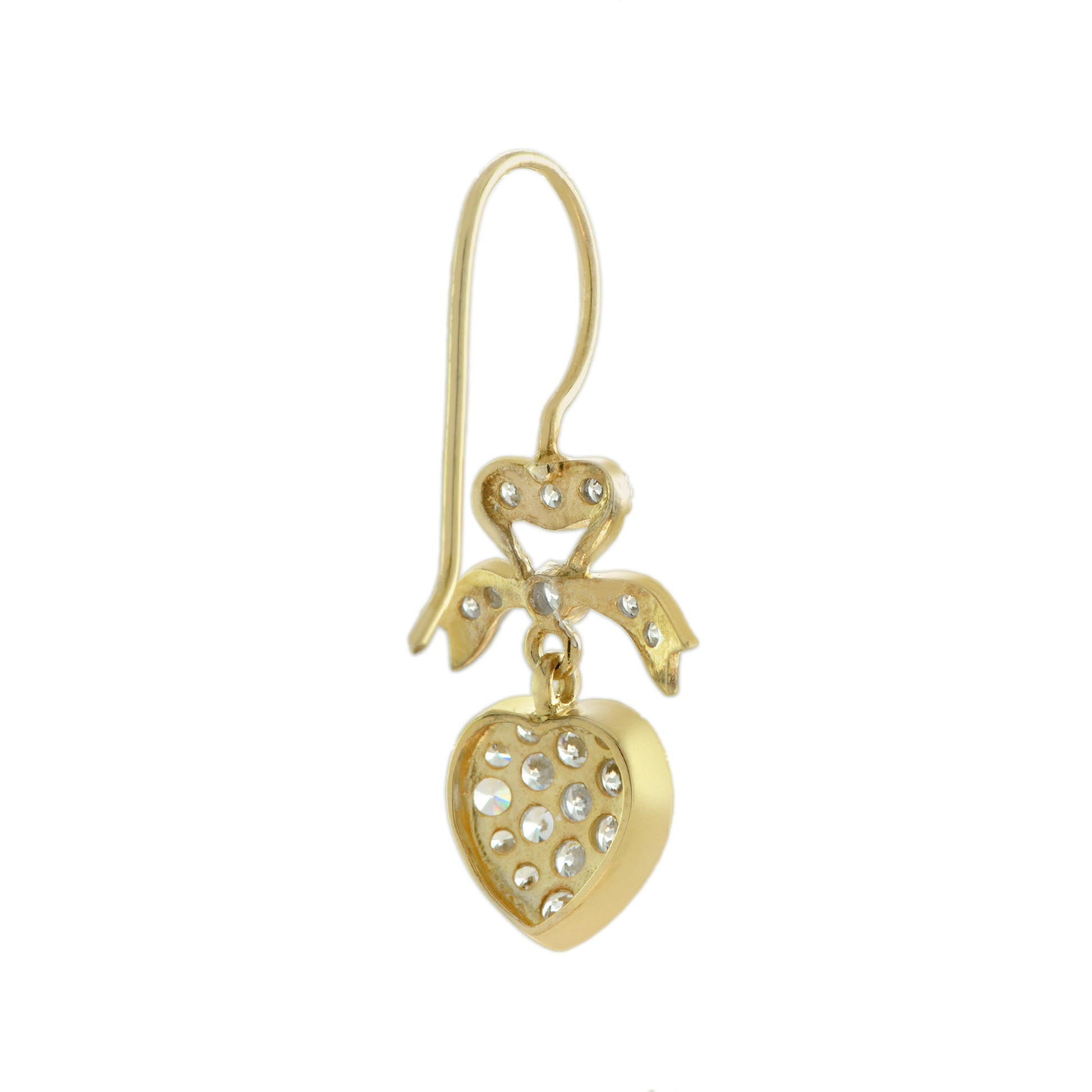 1.20ct Diamond Heart and Bow Drop Earrings in 14ct Gold