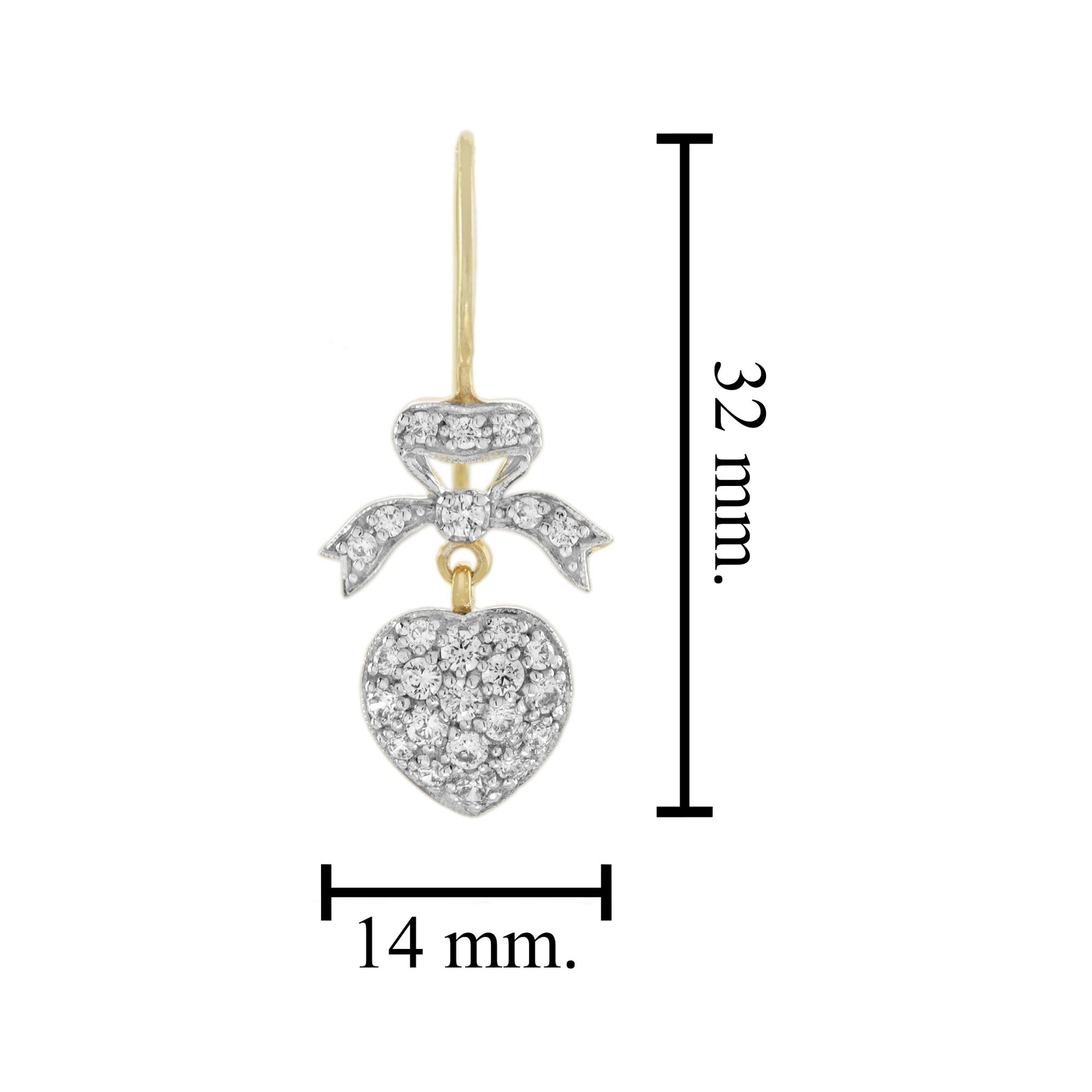 1.20ct Diamond Heart and Bow Drop Earrings in 14ct Gold