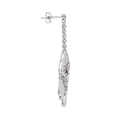 Ruby and Diamond Cluster Drop Earrings with Fringe Pendant Drops