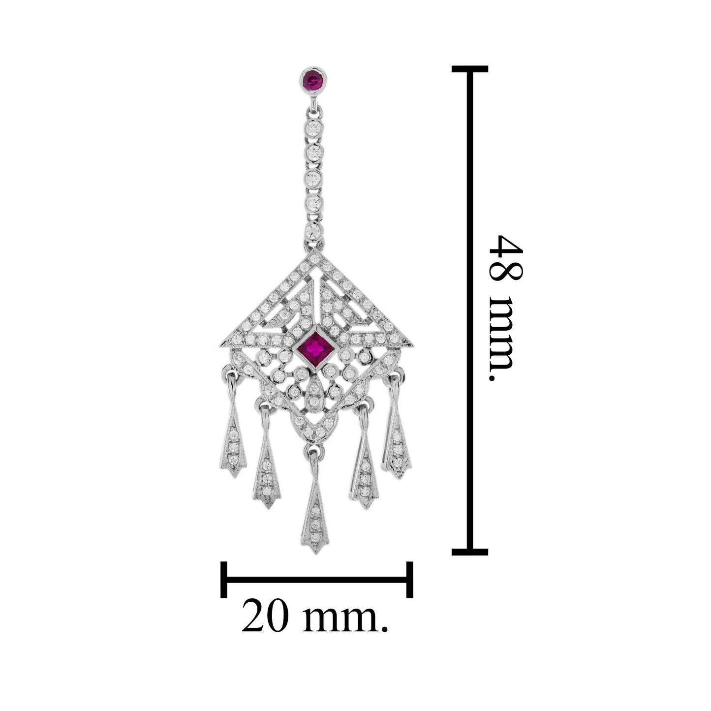 Ruby and Diamond Cluster Drop Earrings with Fringe Pendant Drops