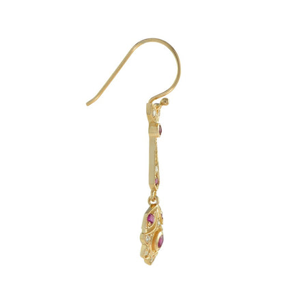 Ruby and Diamond Drop Earrings in Yellow Gold