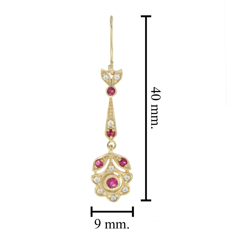 Ruby and Diamond Drop Earrings in Yellow Gold