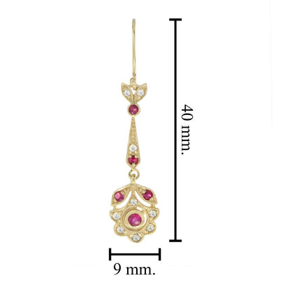 Ruby and Diamond Drop Earrings in Yellow Gold