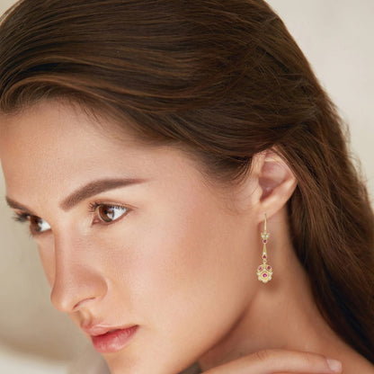 Ruby and Diamond Drop Earrings in Yellow Gold