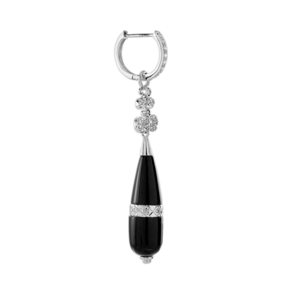 Black Onyx and Diamond Pendant Drop Earrings