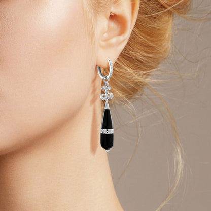 Black Onyx and Diamond Pendant Drop Earrings
