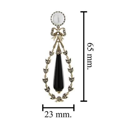 Antique Style Black Onyx and Pearl Drop Earrings