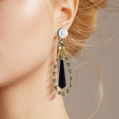 Antique Style Black Onyx and Pearl Drop Earrings